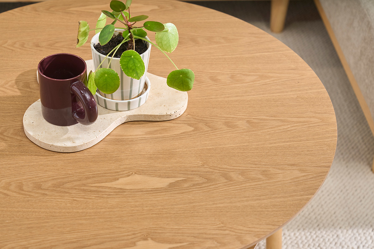 Mesa de centro redonda de madera clara D80 cm MALVA