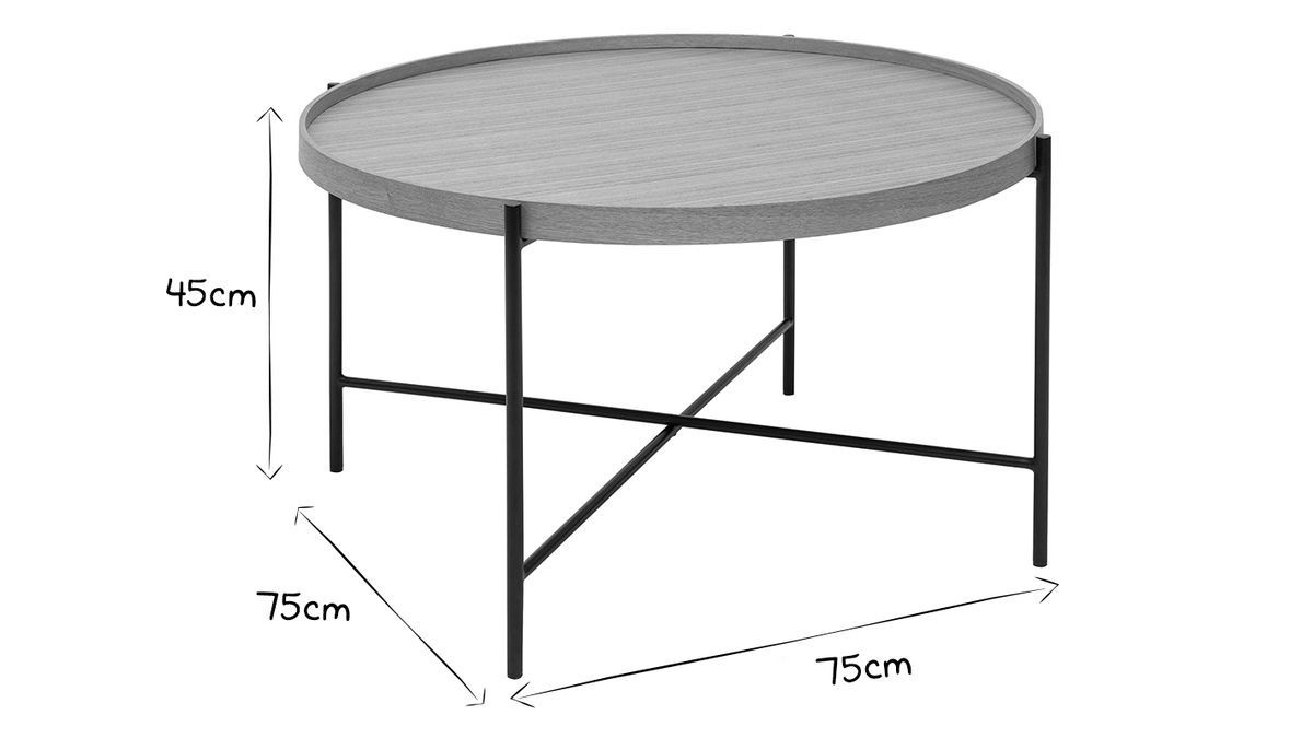 Mesa de centro redonda de madera clara y metal negro 75cm BASSY
