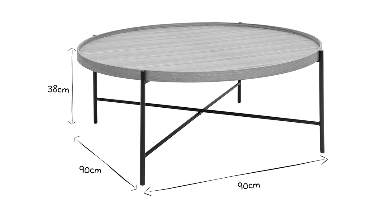 Mesa de centro redonda de madera clara y metal negro 90cm BASSY