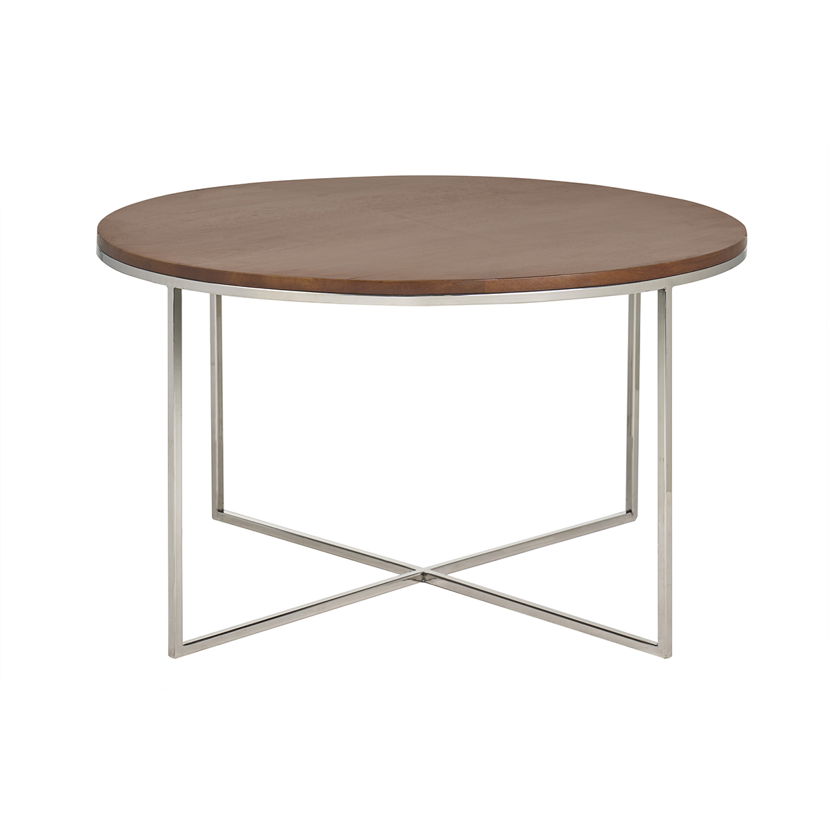Mesa de centro redonda de madera de mango maciza teñida y metal cromado D80 cm ADVITA