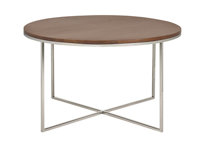 Mesa de centro redonda de madera de mango maciza te&ntilde;ida y metal cromado D80 cm ADVITA