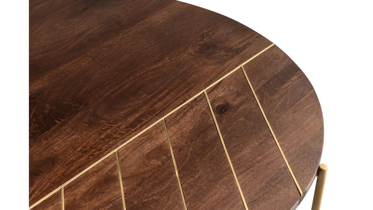 Mesa de centro redonda de madera de mango maciza y metal dorado 90cm SILLON