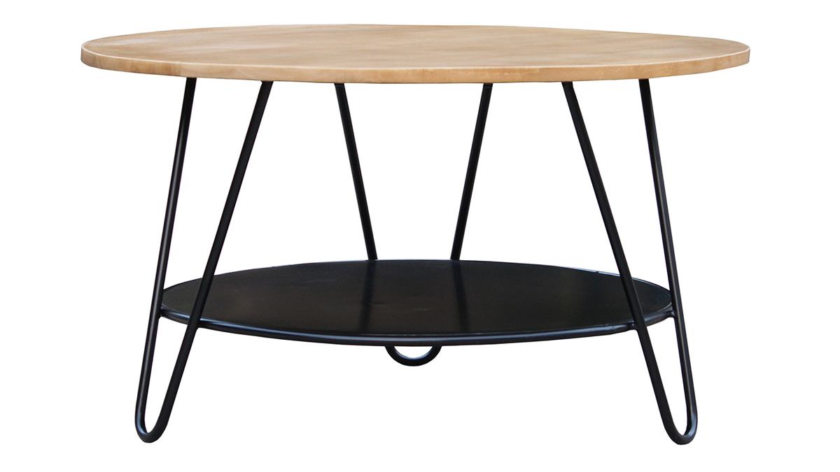 Mesa de centro redonda de madera de mango maciza y metal negro PRIYA