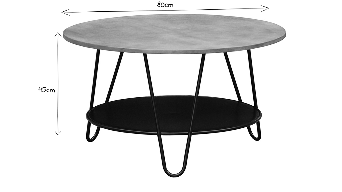 Mesa de centro redonda de madera de mango maciza y metal negro PRIYA