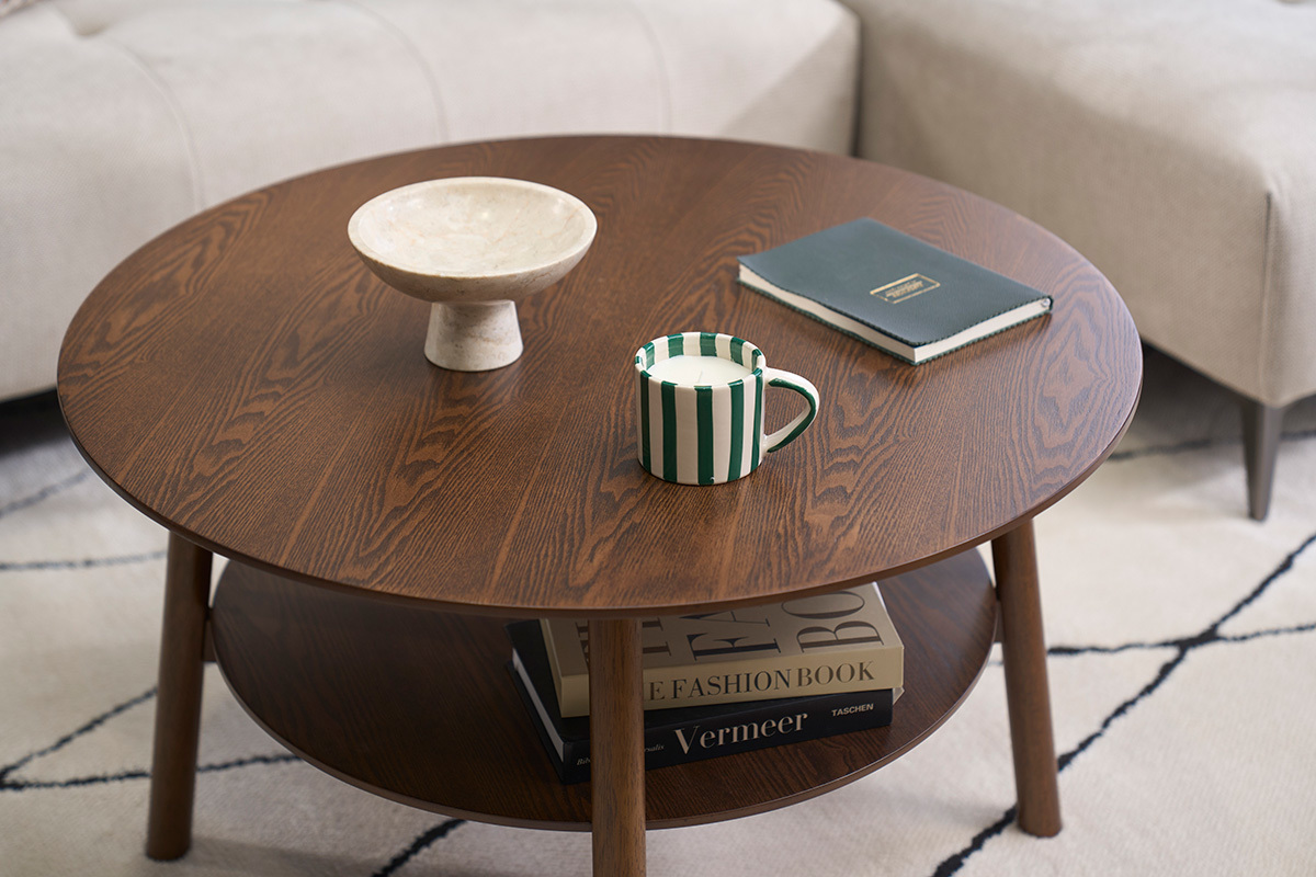 Mesa de centro redonda de madera oscura D80 cm MALVA