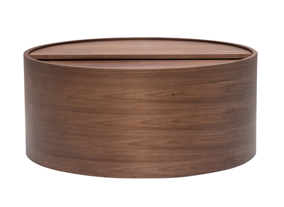 Mesa de centro redonda de madera oscura nogal con bandeja giratoria y almacenamiento D80 cm DALI