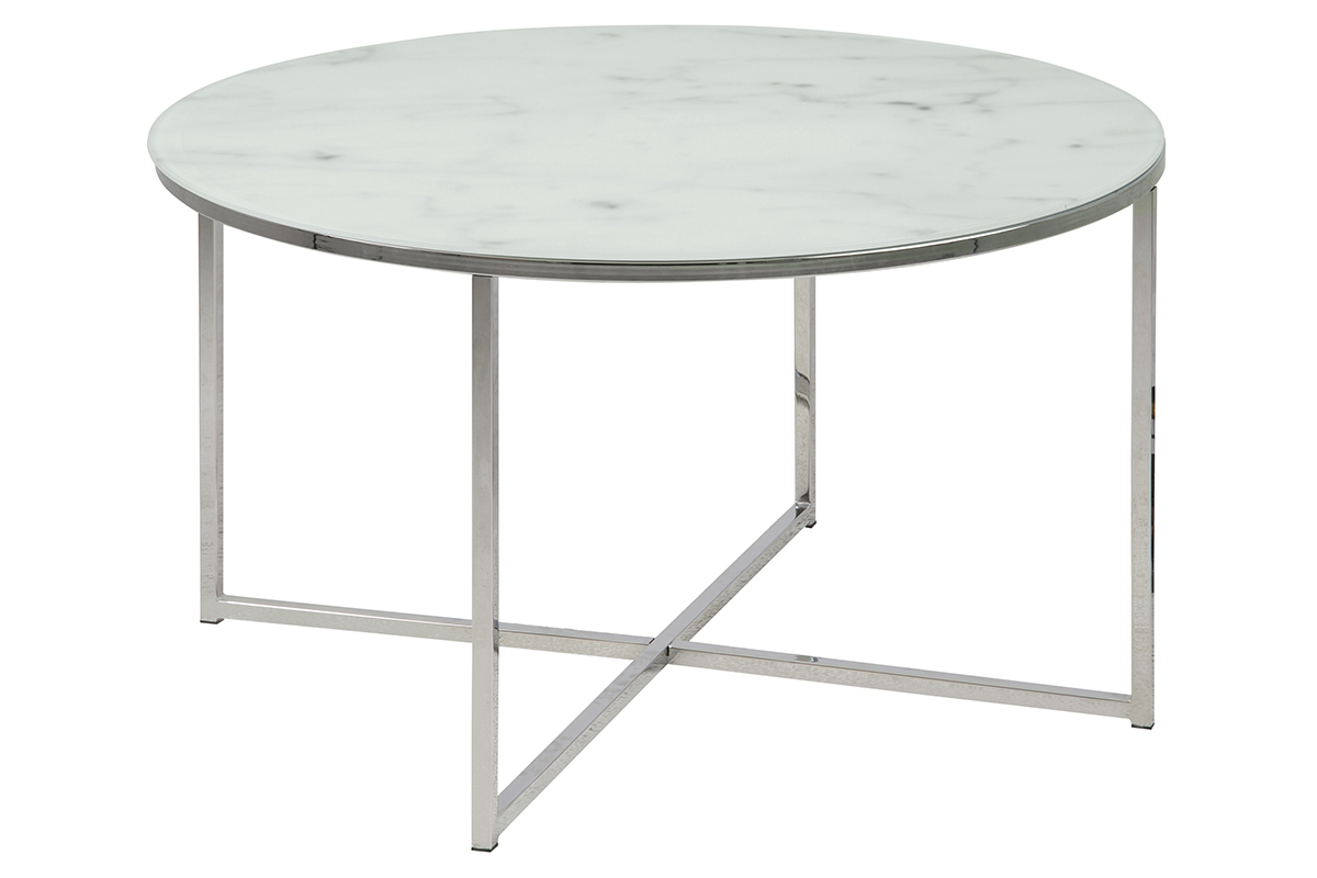 Mesa de centro redonda efecto mrmol blanco y patas en metal cm ALCINO