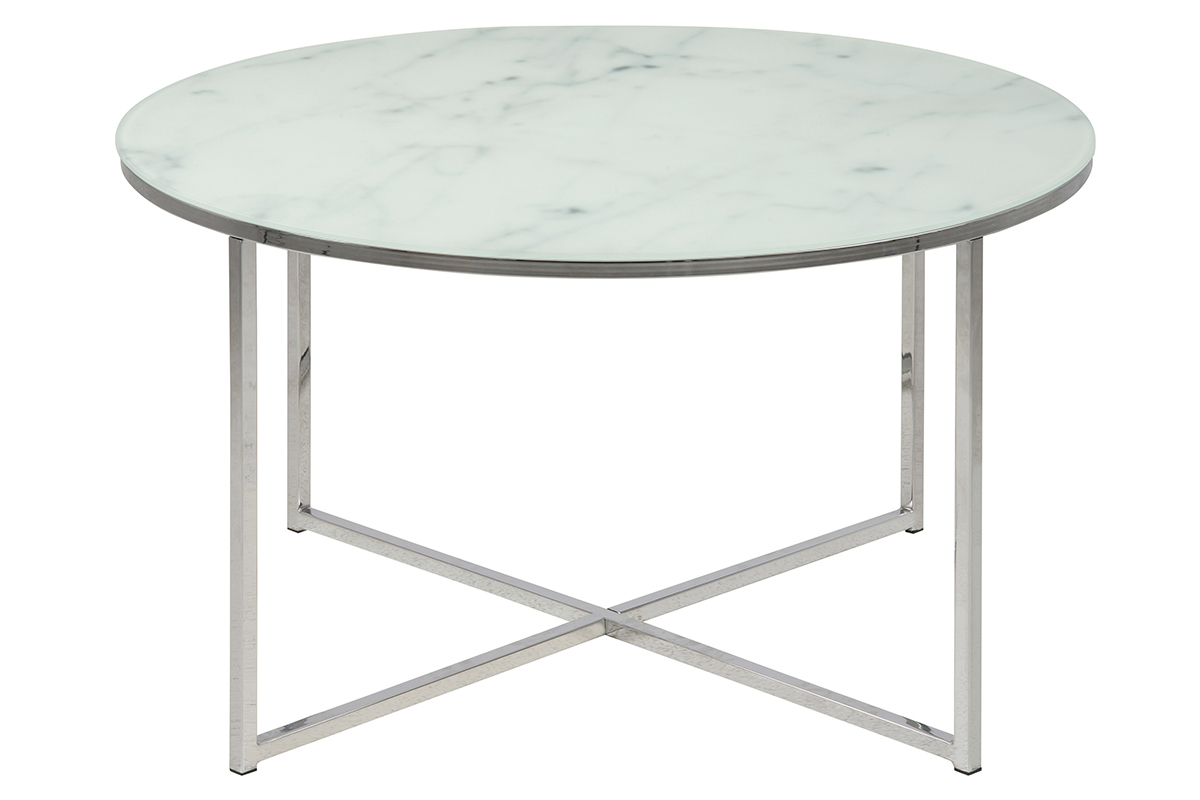 Mesa de centro redonda efecto mrmol blanco y patas en metal cm ALCINO