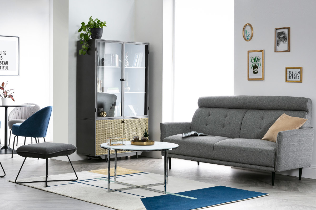 Mesa de centro redonda efecto mrmol blanco y patas en metal cm ALCINO