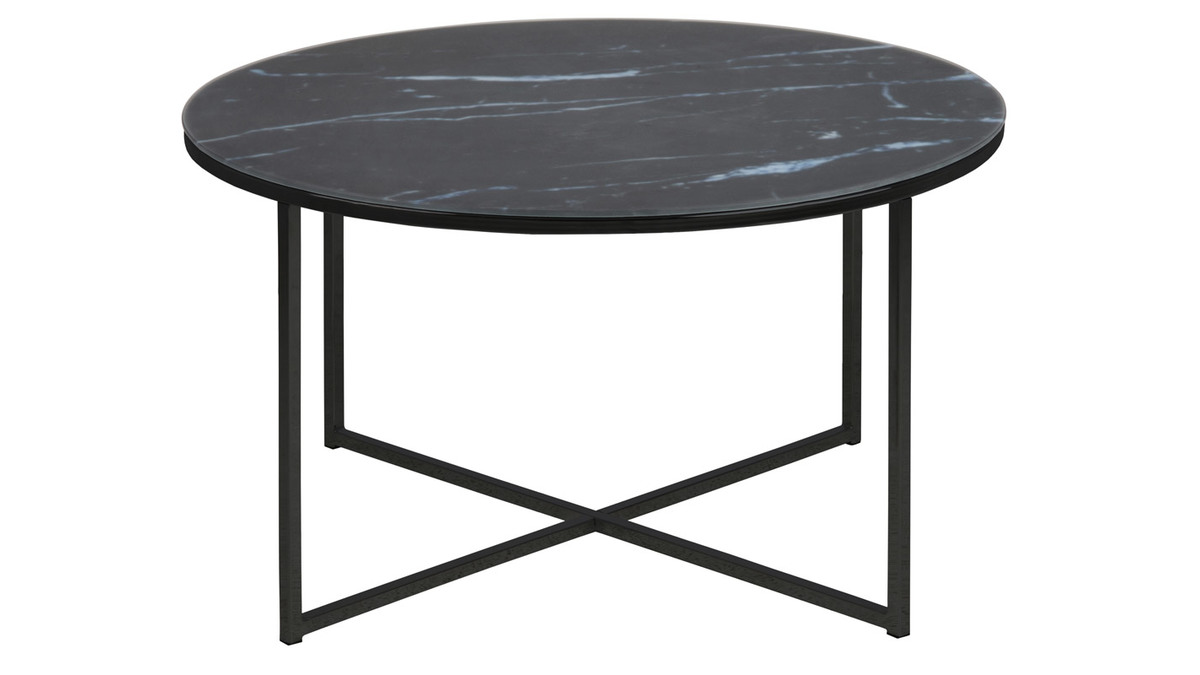 Mesa de centro redonda efecto mármol negro patas metal ALCINO