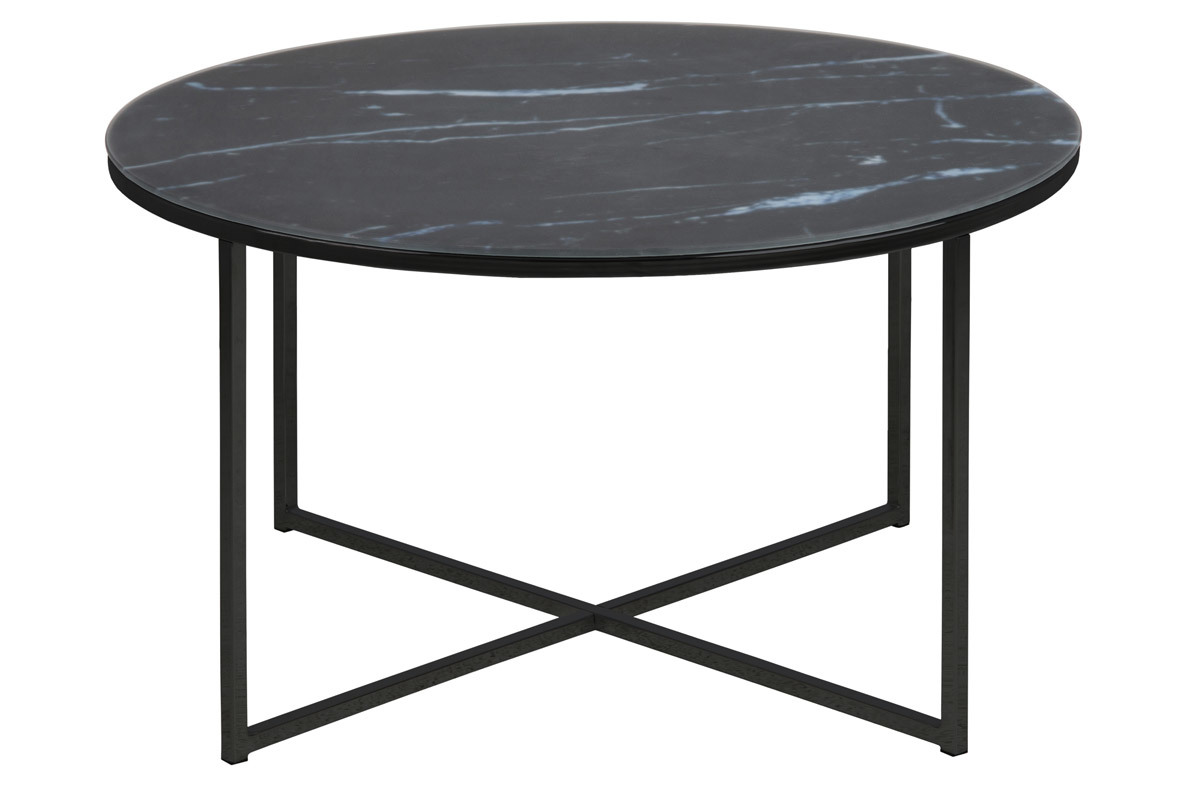 Mesa de centro redonda efecto mrmol negro patas metal ALCINO