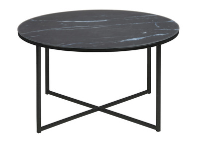 Mesa de centro redonda efecto mármol negro patas metal ALCINO