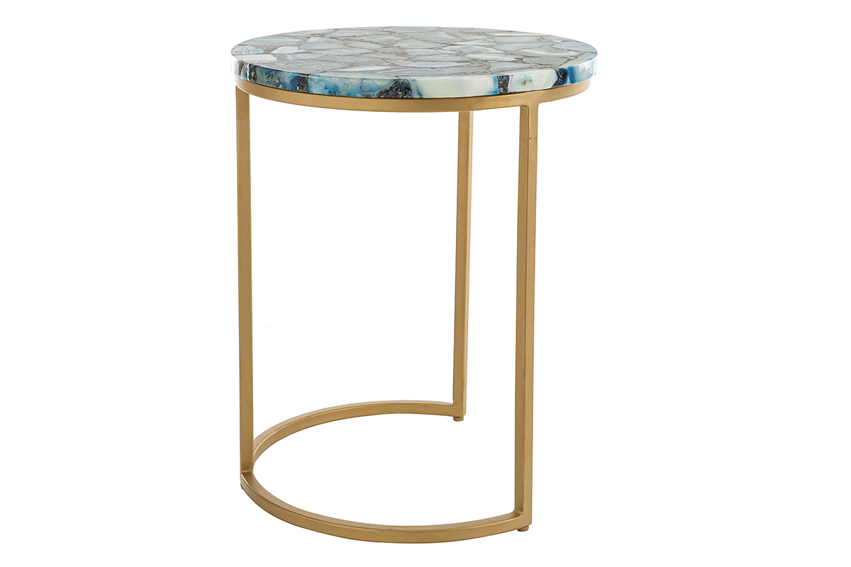 Mesa de centro redonda en gata azul D40 cm PIETRA