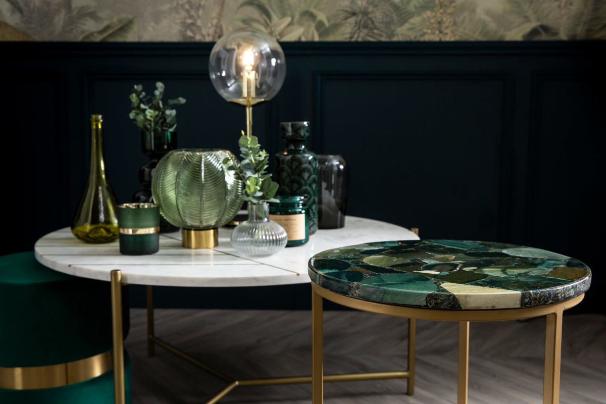 Mesa de centro redonda en jaspe verde D40 cm PIETRA