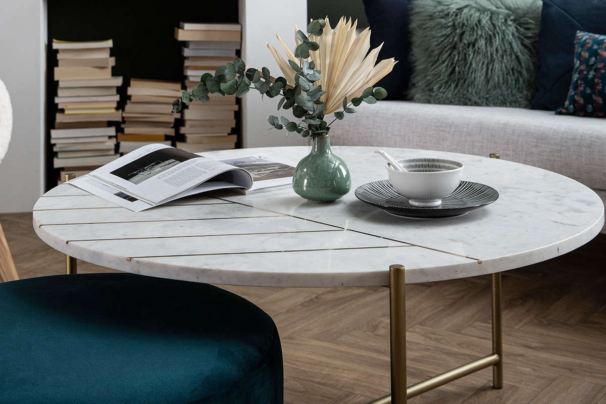 Mesa de centro redonda en mrmol blanco SILLON