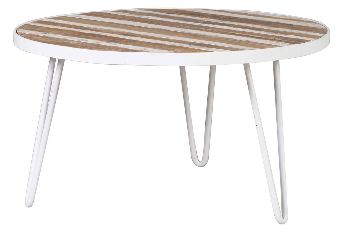 Mesa de centro redonda madera y metal blanco 80x45 ROCHELLE