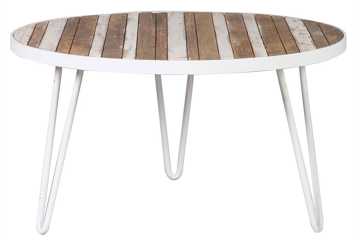 Mesa de centro redonda madera y metal blanco 80x45 ROCHELLE