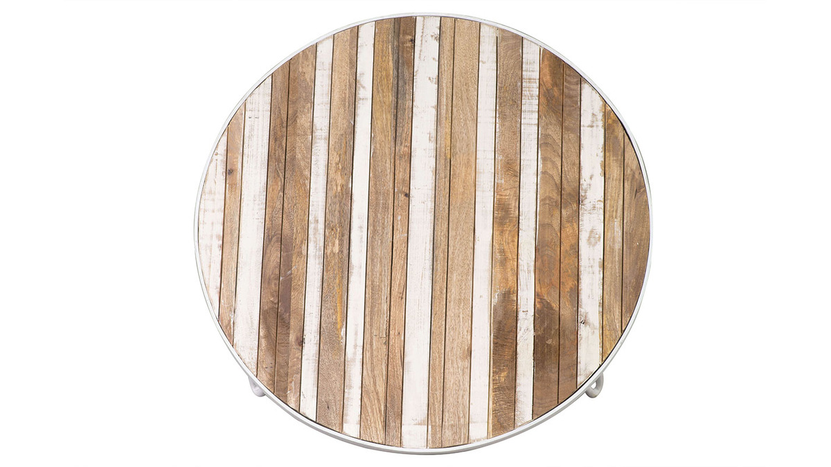 Mesa de centro redonda madera y metal blanco 80x45 ROCHELLE