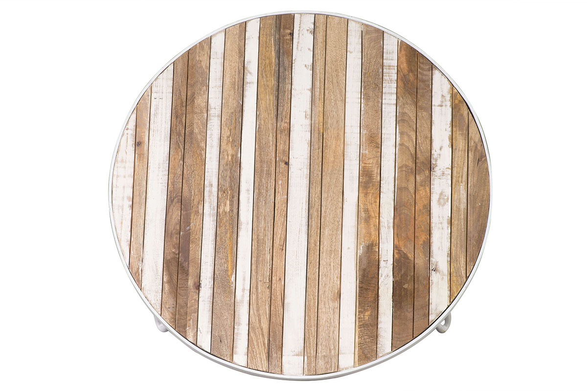 Mesa de centro redonda madera y metal blanco 80x45 ROCHELLE