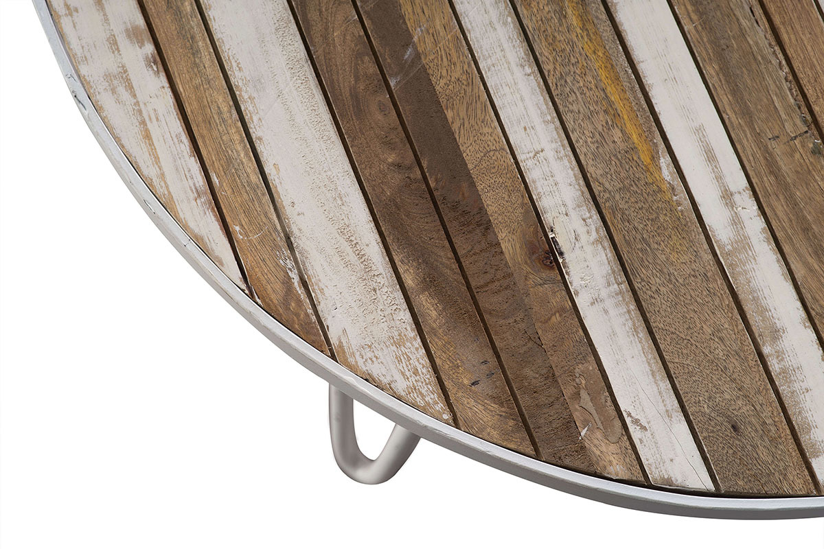 Mesa de centro redonda madera y metal blanco 80x45 ROCHELLE