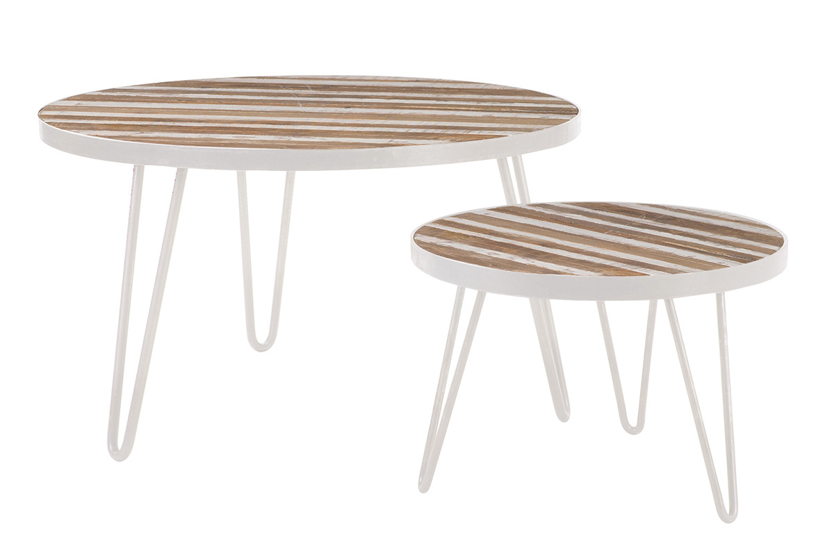 Mesa de centro redonda madera y metal blanco 80x45 ROCHELLE