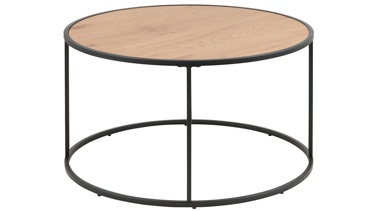 Mesa de centro redonda madera y metal negro D80 cm TRESCA