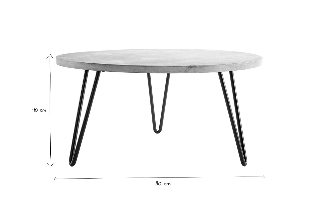 Mesa de centro redonda mango patas horquilla metal VIBES