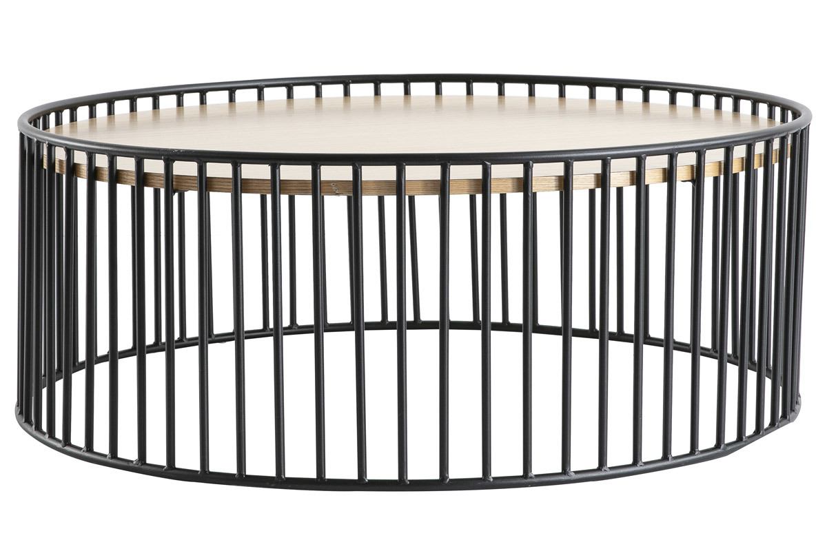 Mesa de centro redonda moderna madera clara y metal HARP