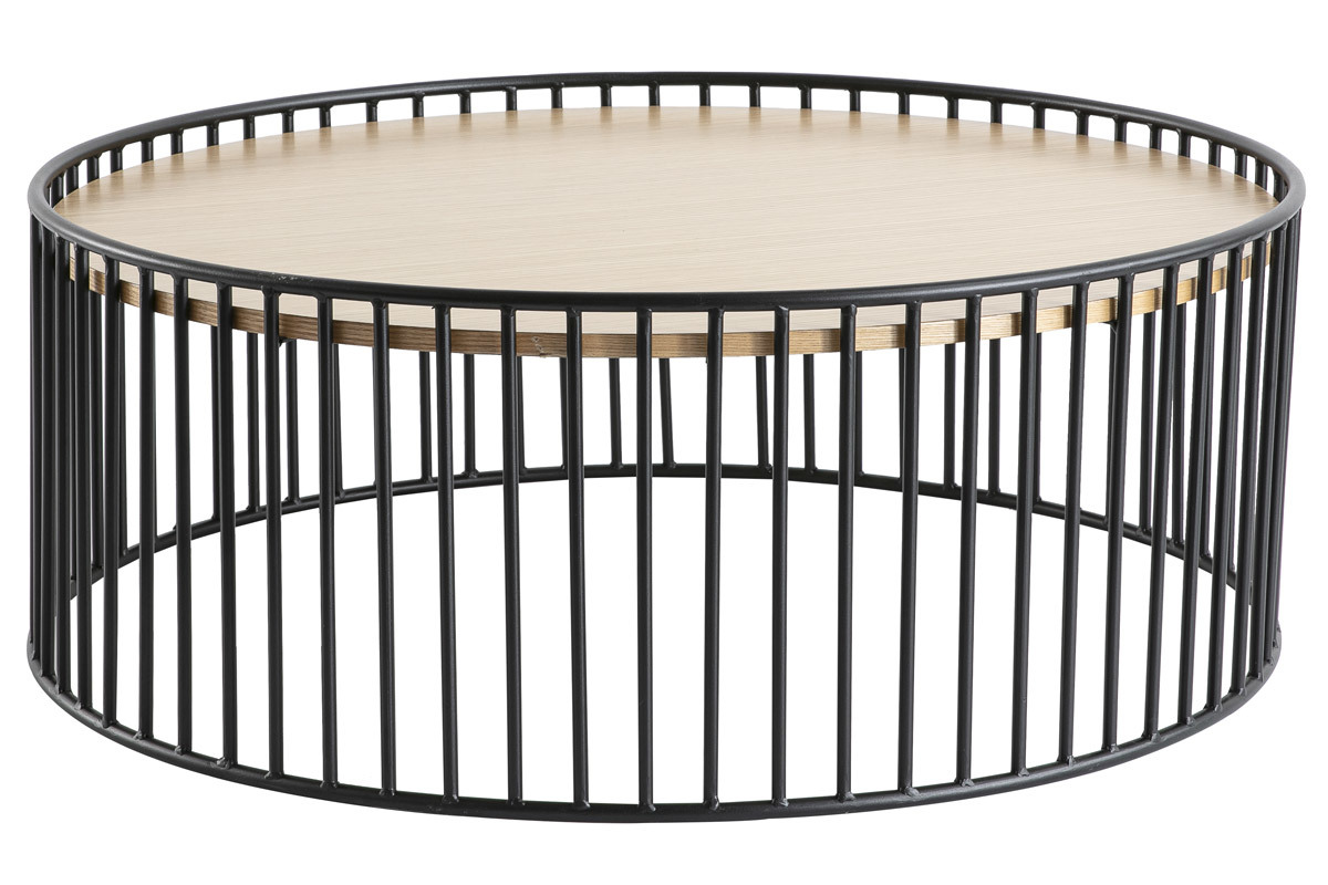 Mesa de centro redonda moderna madera clara y metal HARP