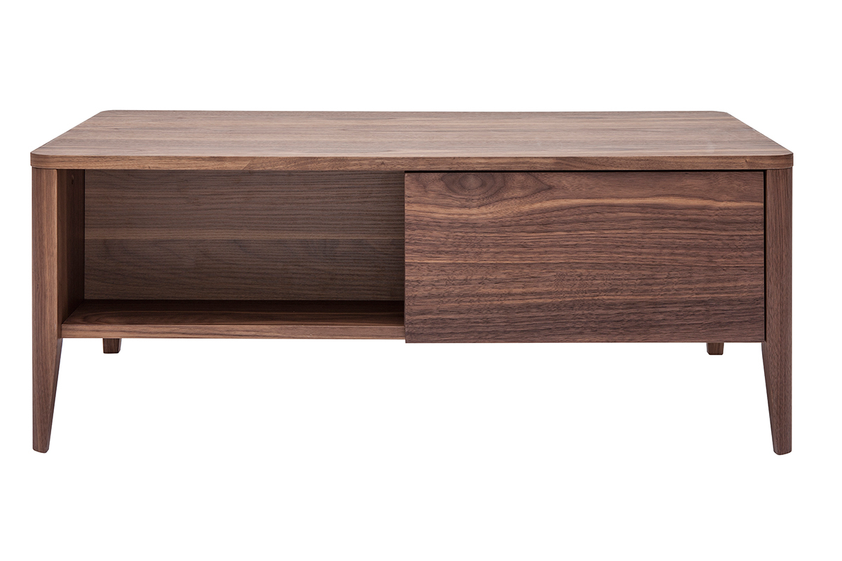 Mesa de centro vintage rectangular con cajn y compartimento de nogal 100 cm BENJA