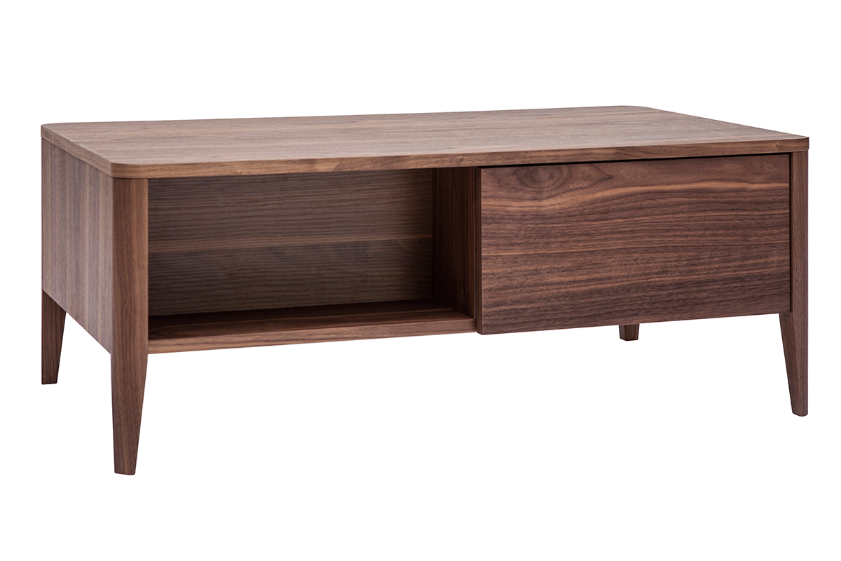 Mesa de centro vintage rectangular con cajn y compartimento de nogal 100 cm BENJA