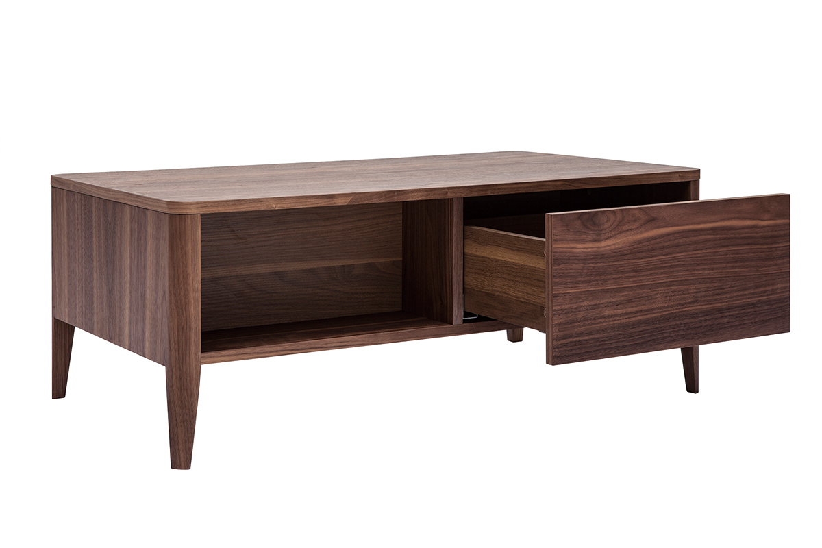 Mesa de centro vintage rectangular con cajn y compartimento de nogal 100 cm BENJA