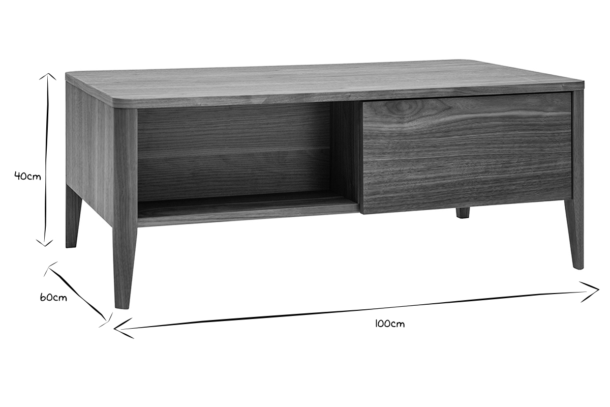 Mesa de centro vintage rectangular con cajn y compartimento de nogal 100 cm BENJA