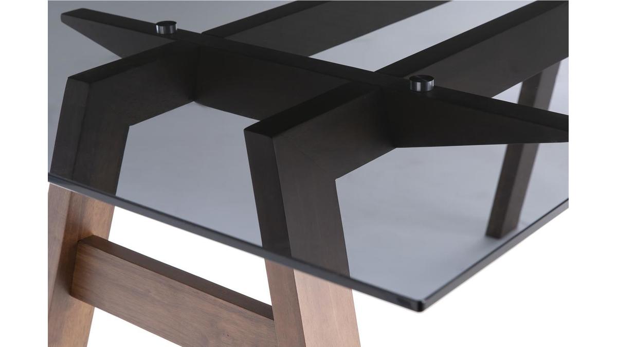 Mesa de comedor cristal ahumado negro y madera L160 cm BACCO
