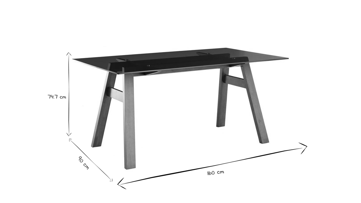 Mesa de comedor cristal ahumado negro y madera L160 cm BACCO