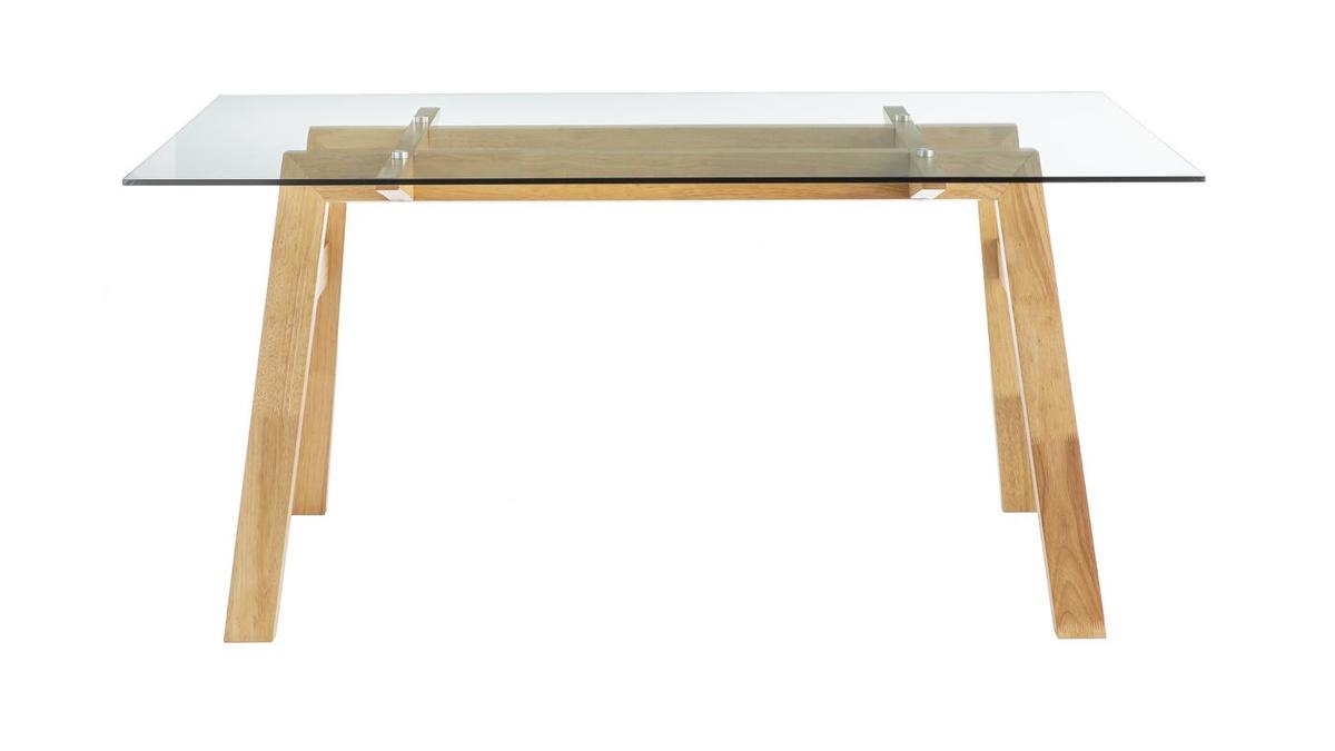 Mesa de comedor cristal transparente y madera L160 cm BACCO