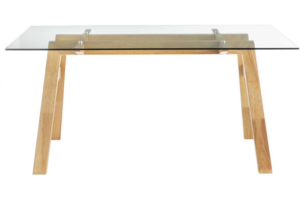 Mesa de comedor cristal transparente y madera L160 cm BACCO