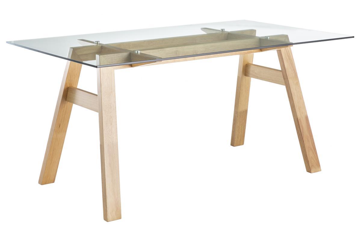 Mesa de comedor cristal transparente y madera L160 cm BACCO