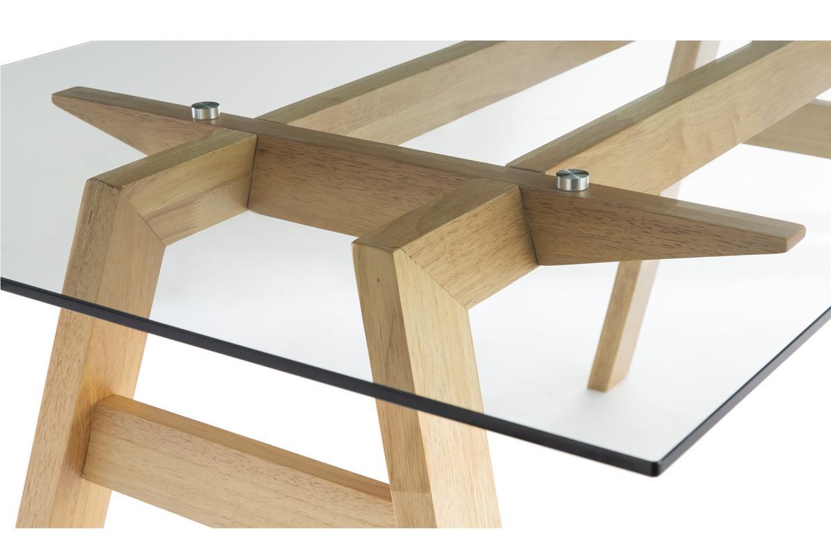 Mesa de comedor cristal transparente y madera L160 cm BACCO
