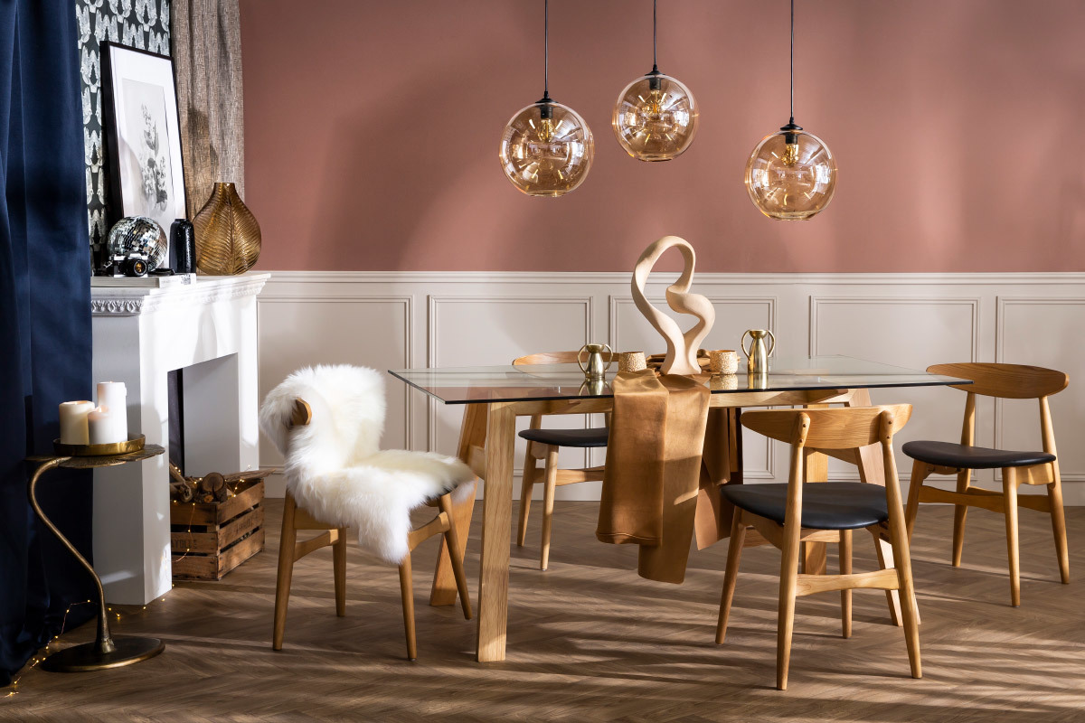 Mesa de comedor cristal transparente y madera L160 cm BACCO