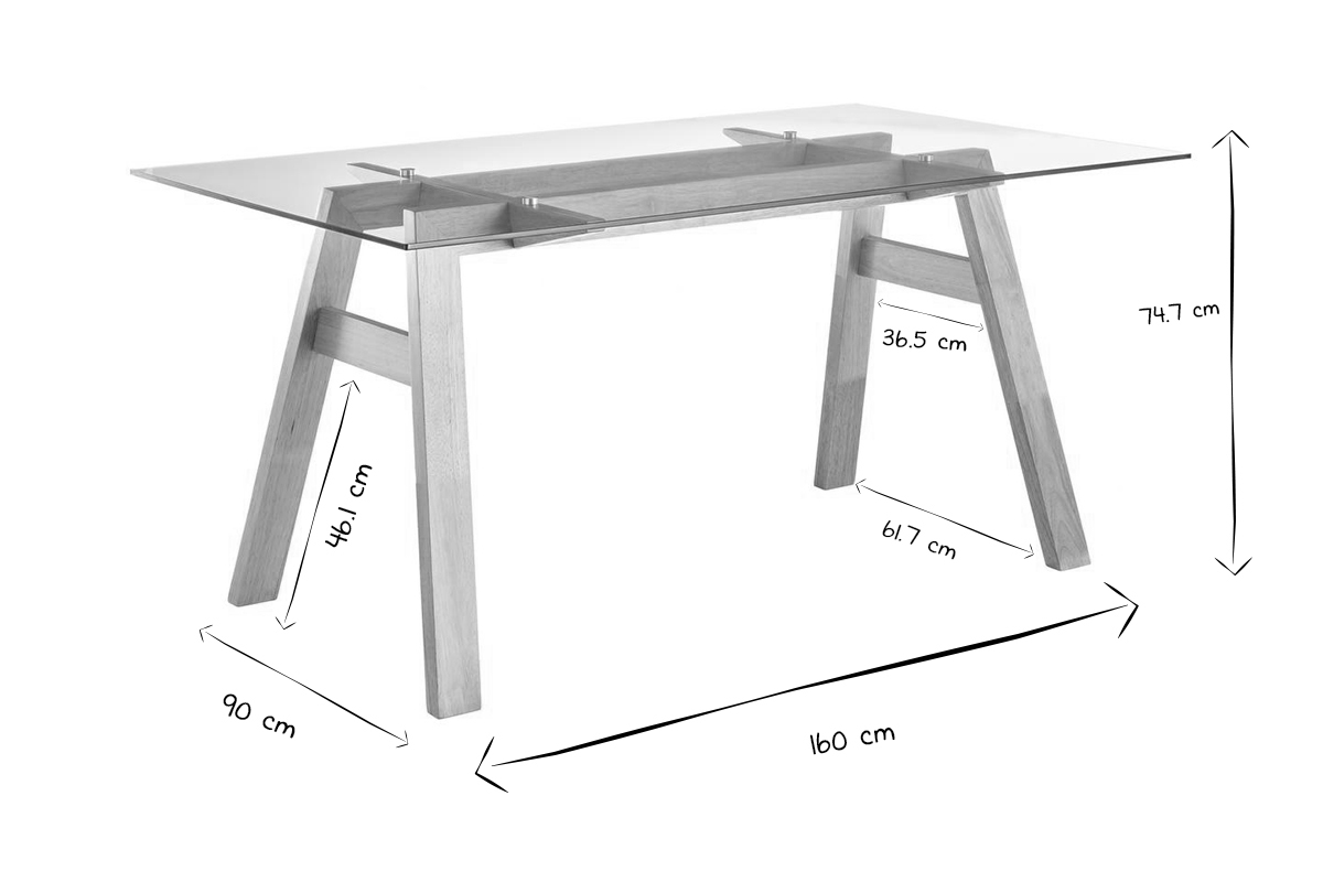 Mesa de comedor cristal transparente y madera L160 cm BACCO