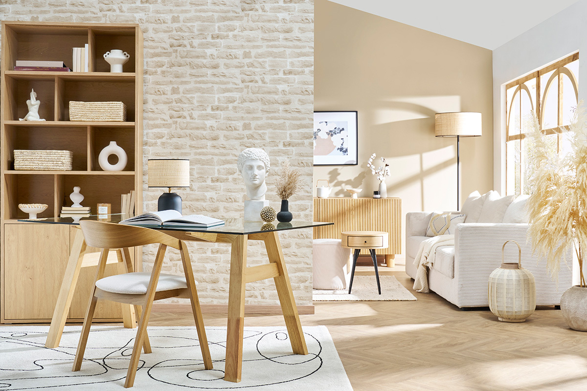 Mesa de comedor cristal transparente y madera L160 cm BACCO