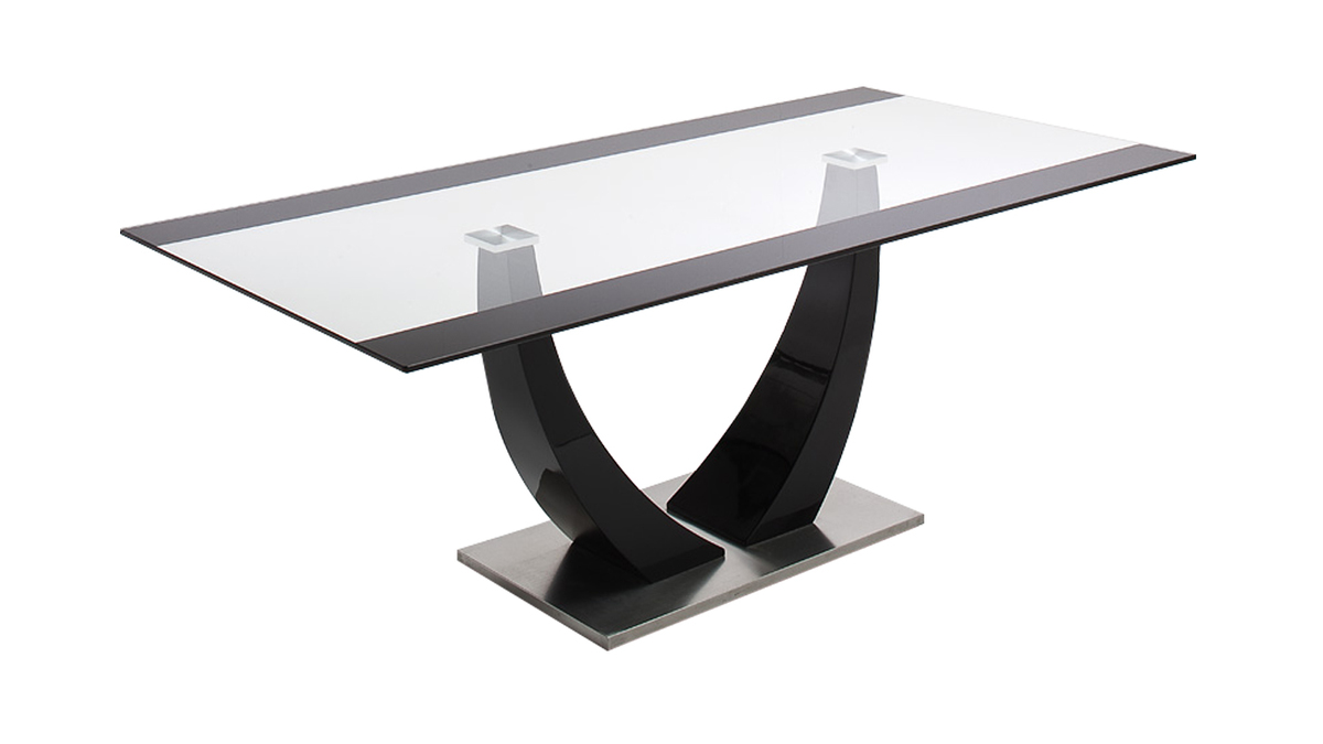 Mesa de comedor cristal y pata lacada negra 200 cm PEARL
