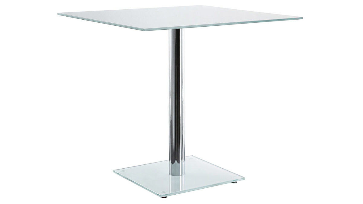 Mesa de comedor cuadrada cristal blanco y pata cromada 80 cm KROM