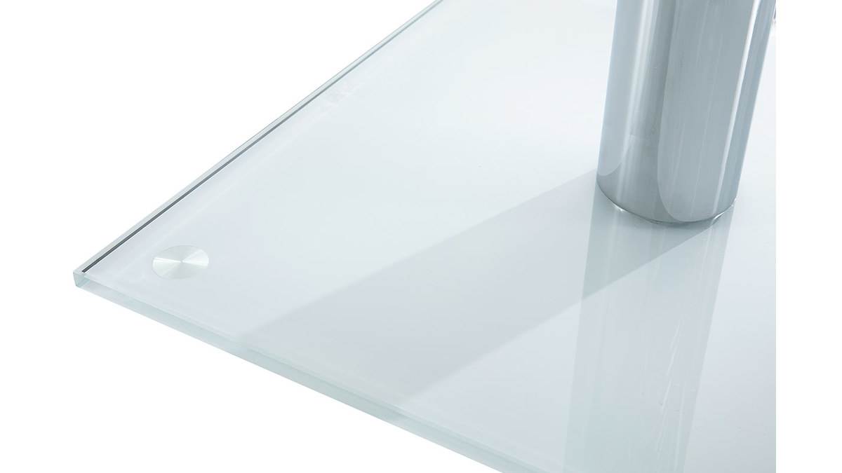 Mesa de comedor cuadrada cristal blanco y pata cromada 80 cm KROM