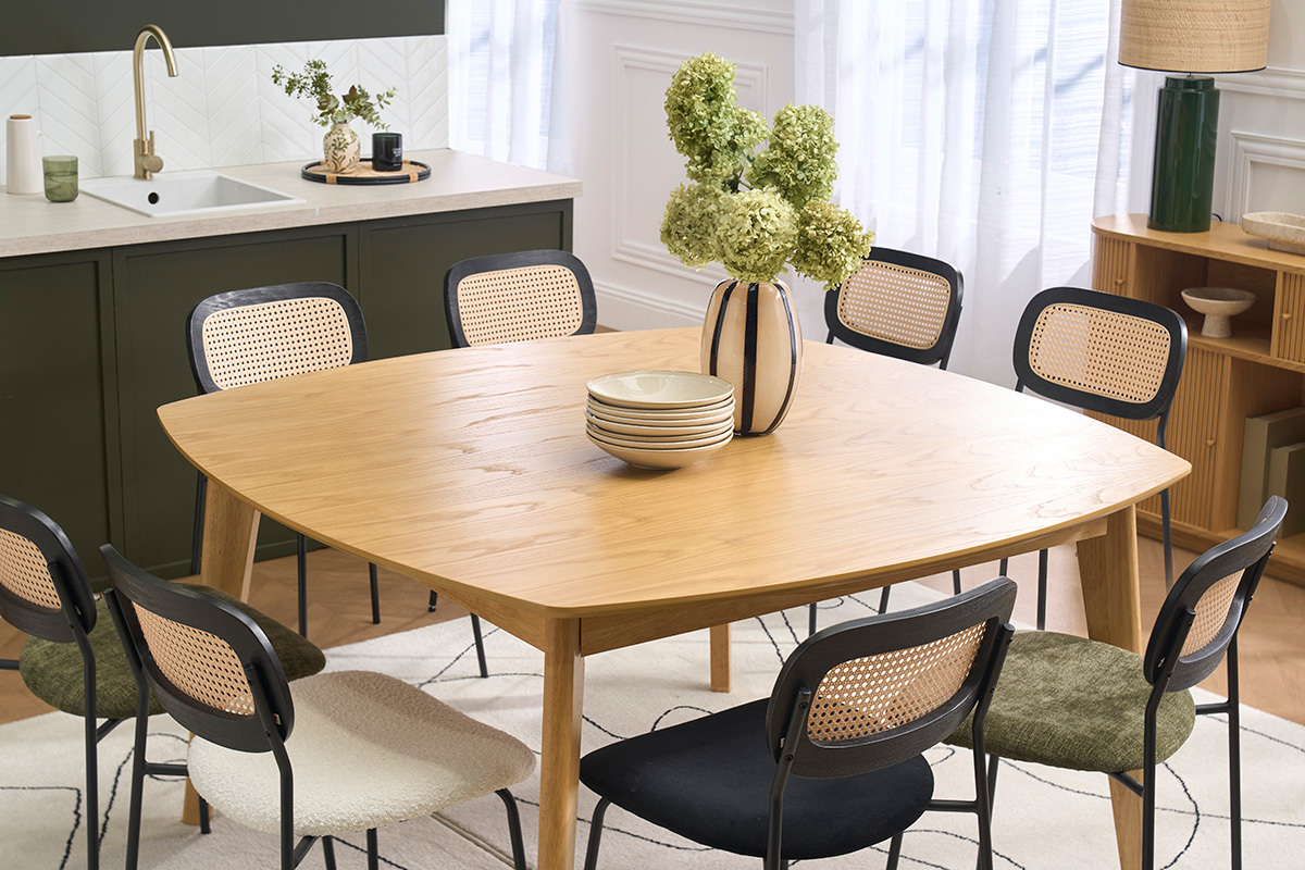 Mesa de comedor cuadrada escandinava de madera clara de roble L140 cm LEENA