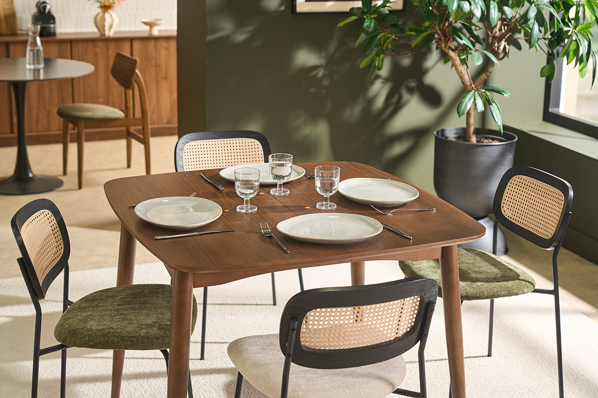 Mesa de comedor cuadrada extensible en madera oscura nogal L100-140 cm HELMA
