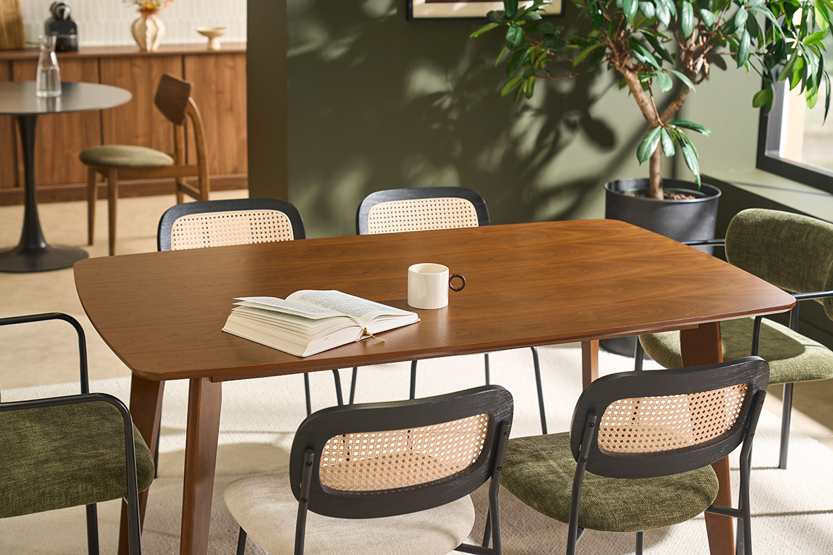 Mesa de comedor cuadrada extensible en madera oscura nogal L100-140 cm HELMA