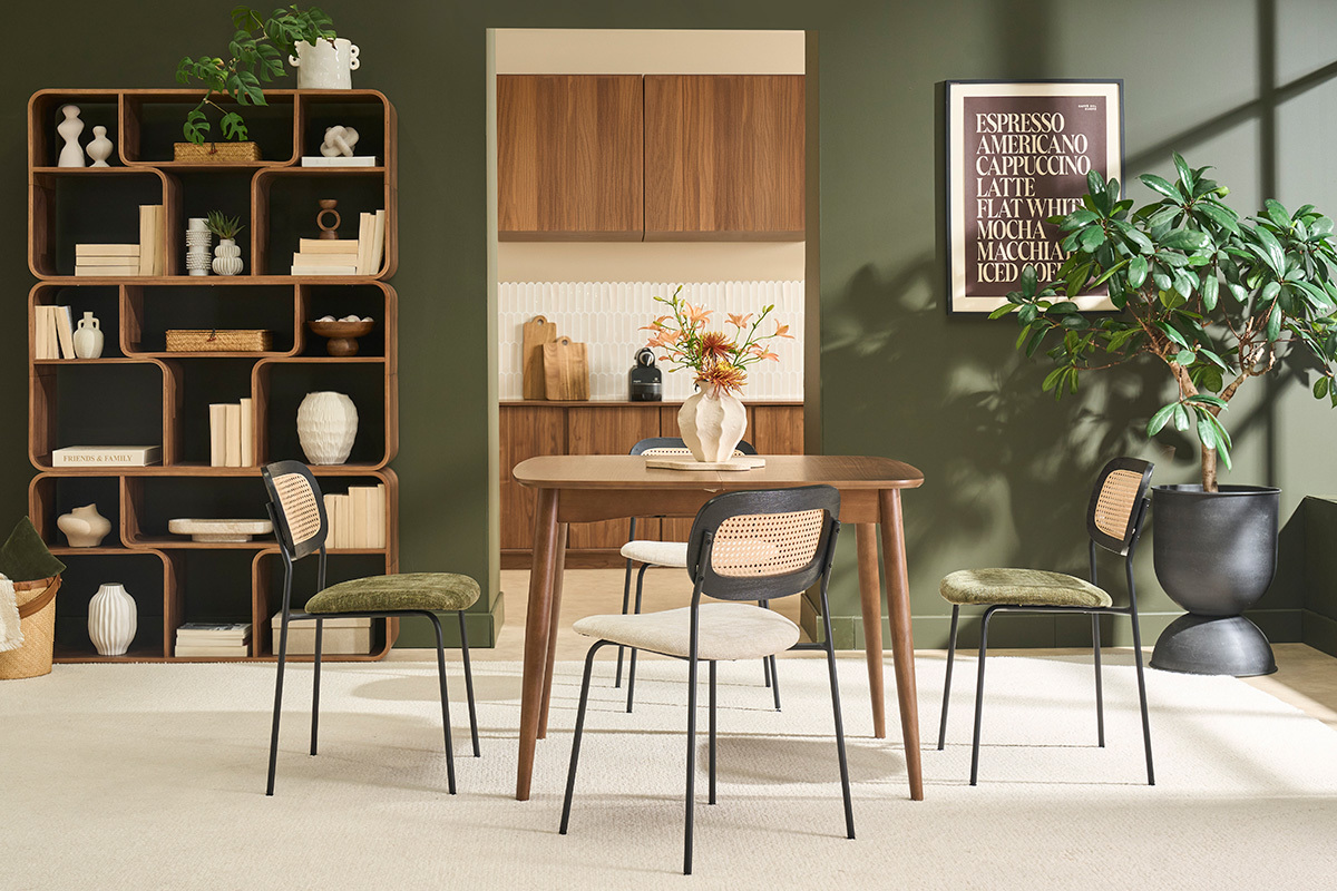 Mesa de comedor cuadrada extensible en madera oscura nogal L100-140 cm HELMA