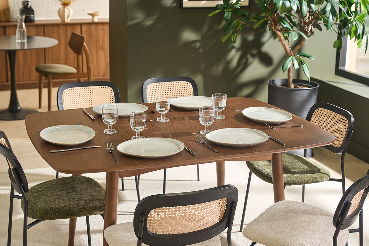 Mesa de comedor cuadrada extensible en madera oscura nogal L100-140 cm HELMA